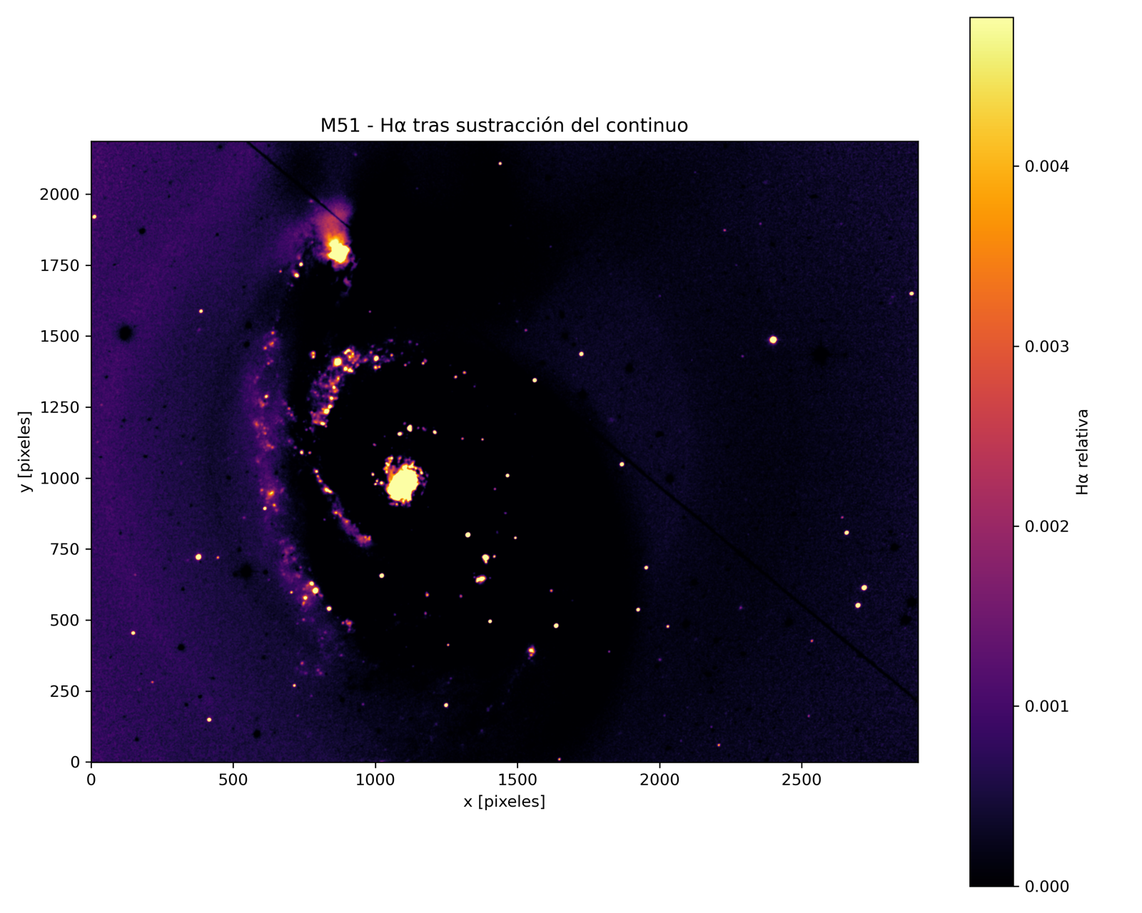 M51 H-alpha image after continuum subtraction.